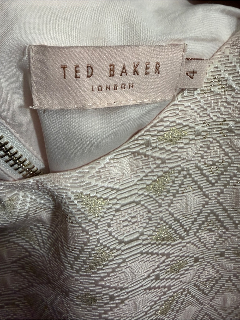 Ted Baker Blush Pink Metallic Jacquard Fit & Flare Dress Size 4 US 10 - Picture 6 of 7